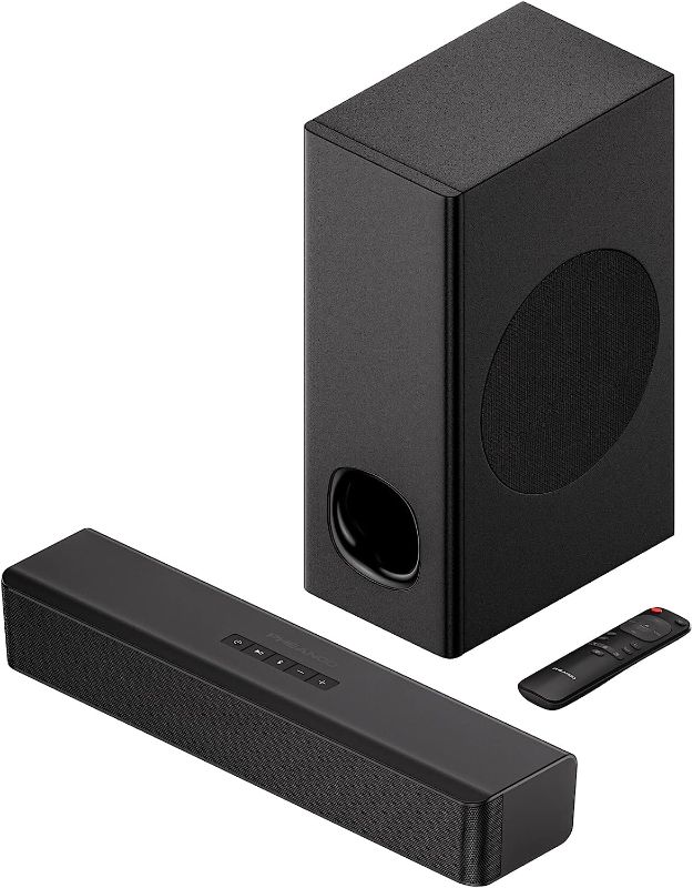 Photo 1 of PHEANOO 2.1 Compact Sound Bars for TV with Subwoofer, HDMI ARC/Bluetooth 5.0/Optical/AUX/RCA Connection, Remote Control, Adjustable Bass, Wall Mountable – P15, 140W, 16 inch

