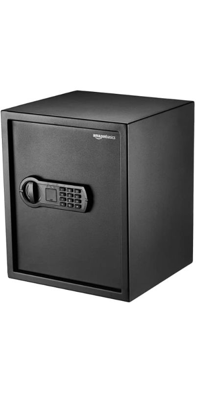 Photo 1 of Amazon Basics Steel Home Security Safe with Programmable Keypad - 1.52 Cubic Feet, 13.8 x 13 x 16.5 Inches, Black & 8-Sheet Capacity, Cross-Cut Paper and Credit Card Shredder, 4.1 Gallon 1.52 Cubic Feet Keypad Lock + Shredder, 4.1 Gallon KEYS ARE INSIDE 