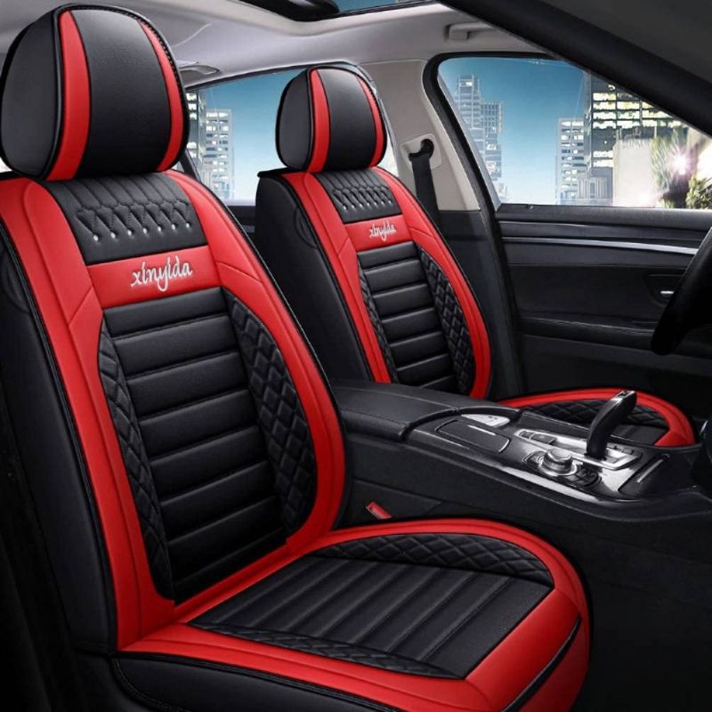 Photo 1 of 3 Car Seat Covers Luxury PU Leather Universal Auto Front and Rear Seat Protector Fit Sedan SUV5 Seats Full Set Universal Fit (Black-red)