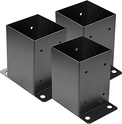 Photo 1 of 4 x 4 Post Base 3 PCS,Inner Size 3.6"x3.6"Deck Post Base,Heavy Duty Metal Black Powder Coated Post Brackets,for Pavilion Deck Railing Support Deck Base Plate, Support Bolt Down
