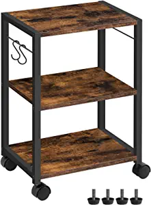 Photo 1 of ALLOSWELL Mobile Printer Stand, 3-Tier Printer Cart Under Desk with Storage, Industrial Rolling Cart with 2 Hooks, Sturdy Little Cart on Wheels for Home Office, Rustic Brown and Black PTHR4001
