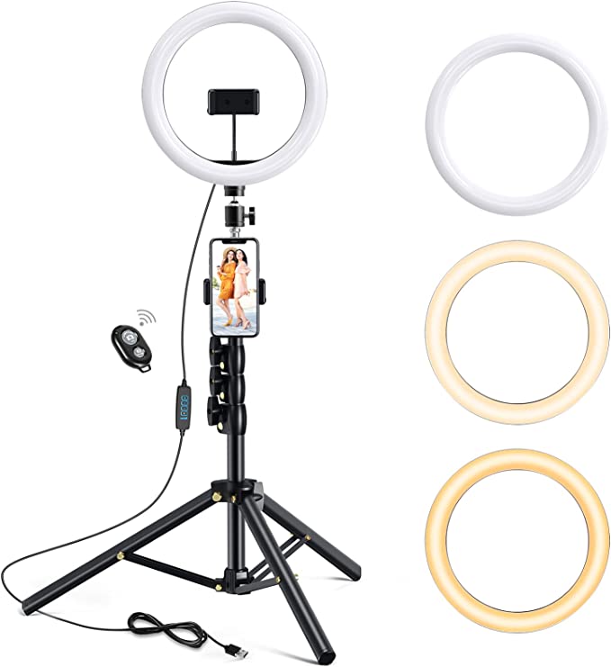 Photo 1 of 10.2 inch Selfie Ring Light with Tripod Stand & 2 Phone Holders,Anbes Dimmable Led Camera Ringlight for Photography/Makeup/Live Stream Video/YouTube,Compatible with iPhone/Android
