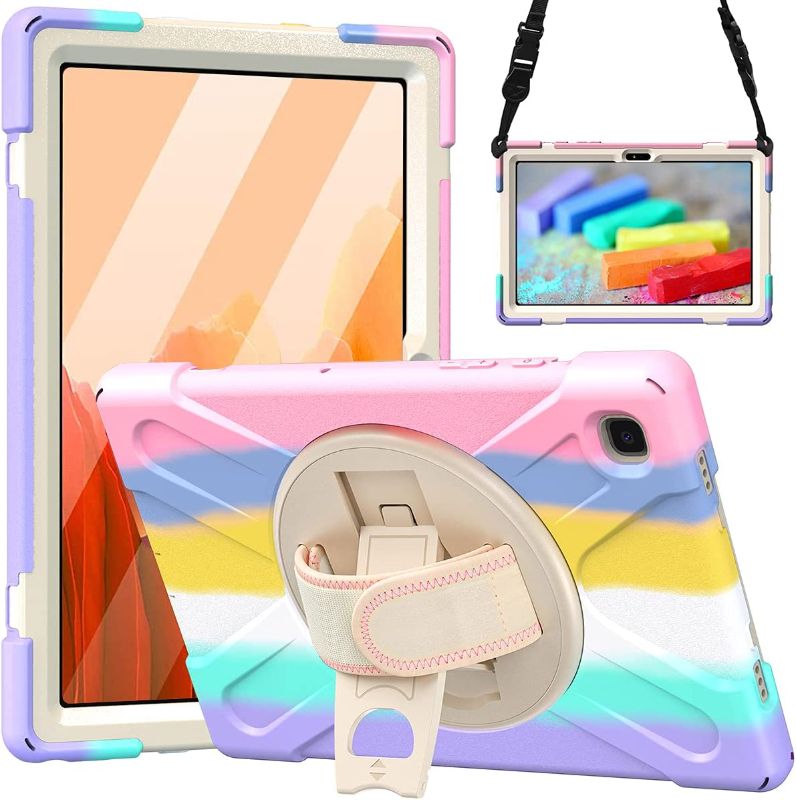 Photo 1 of DreamerX Samsung Galaxy Tab A7 Case 10.4 Inch T500 T505 T507, Heavy Duty Shockproof Durable Rugged Protective Case with 360 Rotating Stand Hand Strap Shoulder Strap for Samsung Tablet A7 2020, Pink
