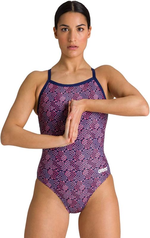 Photo 1 of Arena Women's Standard Kikko Light Drop Back MaxLife One Piece Swimsuit, Navy-Multi Red, 40
