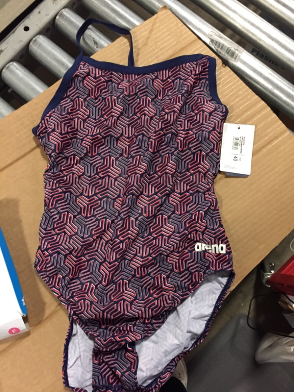 Photo 2 of Arena Women's Standard Kikko Light Drop Back MaxLife One Piece Swimsuit, Navy-Multi Red, 40
