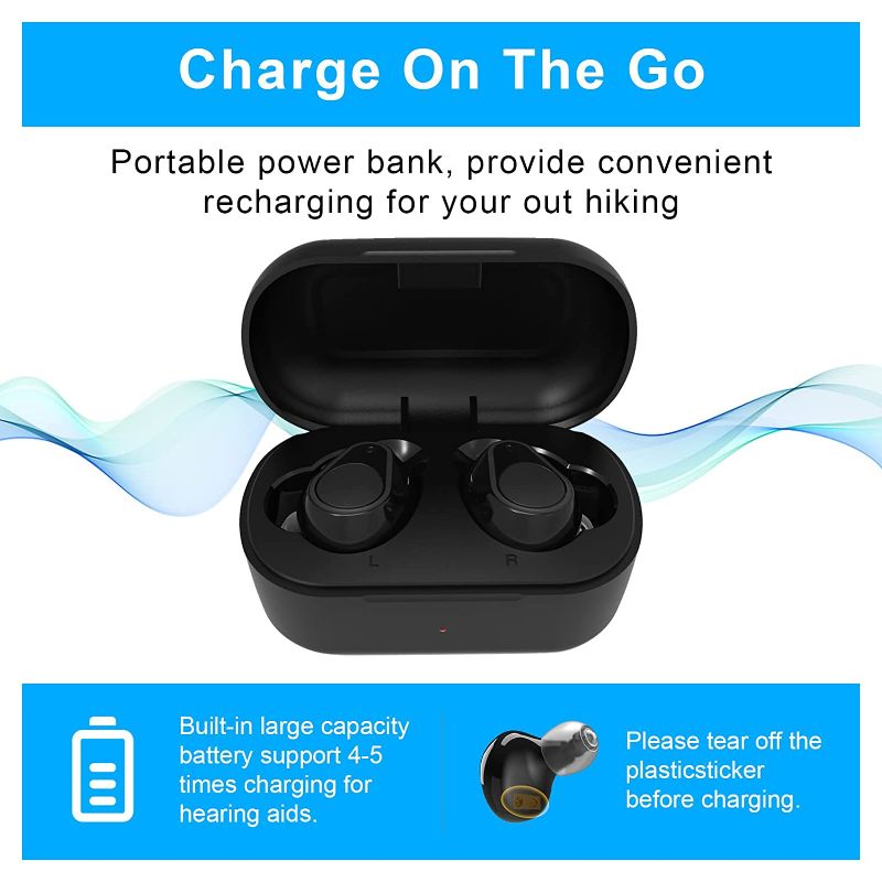Photo 1 of Rechargeable Hearing Aids for Seniors, Earbuds Design Hearing Amplifiers Aids with Noise Cancelling, Power Bank Charging Case, Pair, Black
