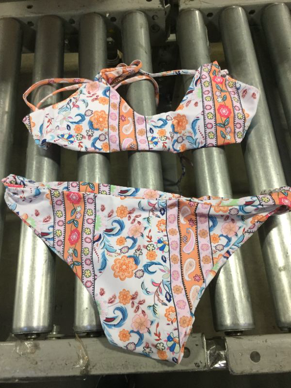 Photo 1 of  Women's Floral Print Tie Side Swimwear Straps Bikini Sets Swimsuits- SIZE L 
