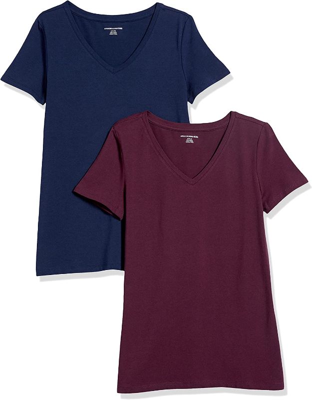 Photo 1 of Amazon Essentials Women's Classic-Fit Short-Sleeve V-Neck T-Shirt, (Available in Plus Size), Multipacks- SIZE XL 
