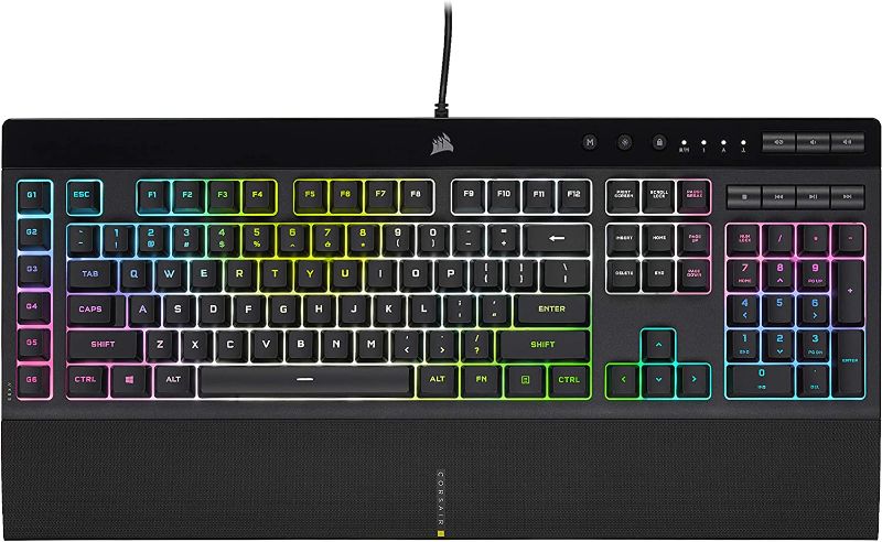 Photo 1 of Corsair K55 RGB PRO XT - Dynamic Per-Key RGB Backlighting - Six Macro Keys with Elgato Stream Deck Software Integration - IP42 Dust and Spill-Resistant - Detachable Palm Rest - Media and Volume Keys
