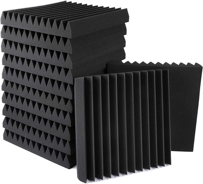 Photo 1 of 16 Pack Set Sound Proof Foam Panels 2" × 12" × 12" Black Wedges Tiles Fireproof Soundproof Acoustic Panels Sound Absorbing Noise Cancelling Panels for Recording Studios, Home, Offices Walls Ceiling
