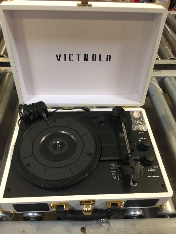 Photo 2 of Victrola Vintage 3-Speed Bluetooth Portable Suitcase Record Player with Built-in Speakers | Upgraded Turntable Audio Sound| White (VSC-550BT-WH) White Record Player