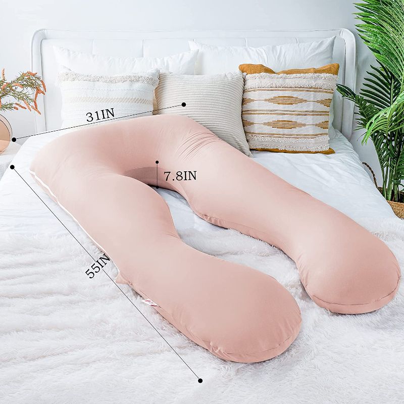 Photo 1 of Cooling Pregnancy Pillow, Pregnancy Pillows for Sleeping, Maternity Pillow with Cooling Jersey Cover, Misty Rose
