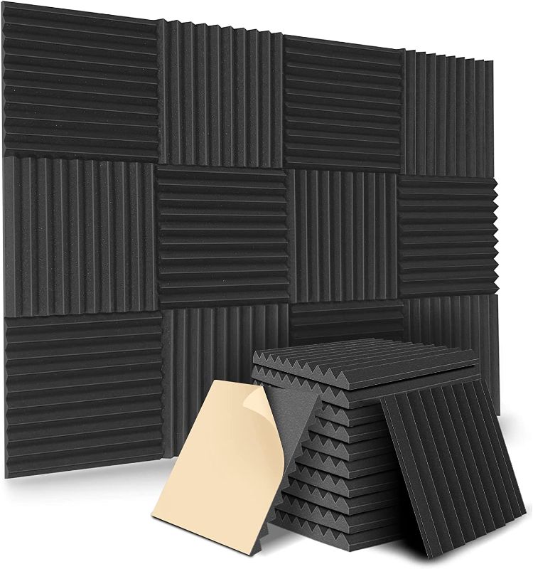 Photo 1 of 12 Pack Self-Adhesive Acoustic Panels, 12"X 12"X1" Sound Proof Foam Panels, High Density Soundproof Wall Panels for Home Studio, Acoustic Foam Wedges Absorbing Noise (Black)

