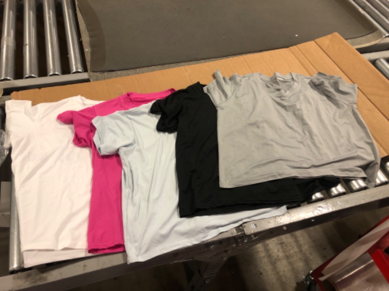 Photo 1 of 5 Pack: Women's Dry Fit Crop Top - Short Sleeve Crew Neck Stretch Athletic Tee (Available in Plus Size) Regular Size Medium Set 2