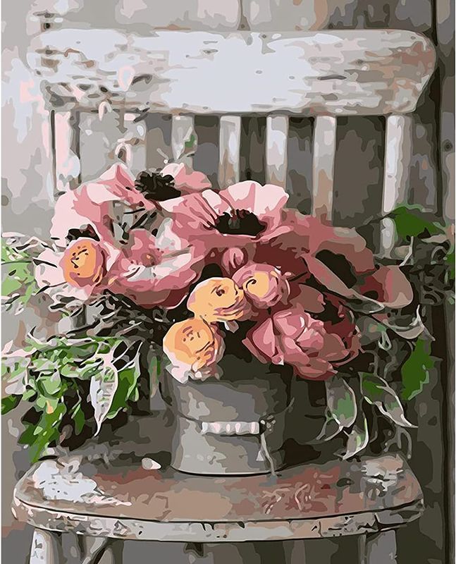 Photo 1 of DIY Paint by Numbers for Adults Pink Flowers-a Beautiful Vintage Old Style Adult Painting by Numbers , Adults' Paint-by-Number Kits & Kit on Canvas , Flower Crafts for Adults Women , With Frame