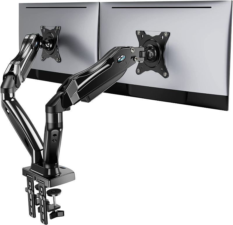 Photo 1 of HUANUO Dual Monitor Stand, Adjustable Spring Monitor Desk Mount for 13-27 inch, Dual Monitor Mount Holds Max 14.3lbs, Computer Monitor Arms with Wide Range of Motion for Home Office