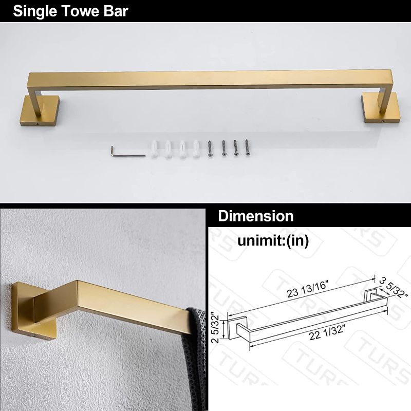 Photo 1 of 5-Pieces Bathroom Hardware Accessories Set Stainless Steel Brushed Gold Towel Bar Holder Sets, Wall Mounted