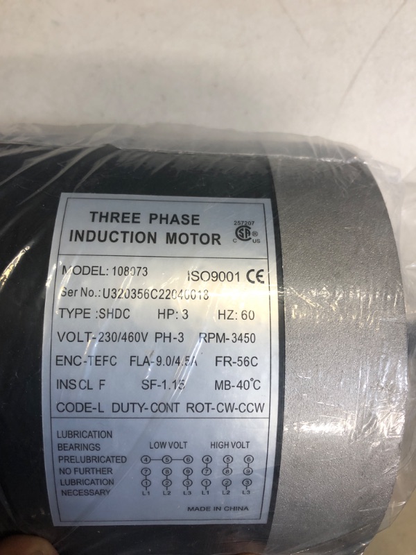 Photo 4 of 3HP Electric Motor 3450RPM General Purpose Three Phase Motor 230V/460V CW/CCW TEFC 2Pole 60HZ