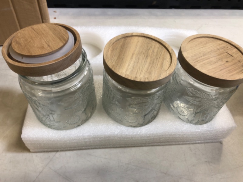 Photo 3 of  3 Pack Glass Storage Jars with Airtight Acacia Lid, Glass Jars with Airtight Lid, Glass Canisters Sets for Kitchen, Countertop, Tea, Coffee Bean, Sugar, Snack, Candy