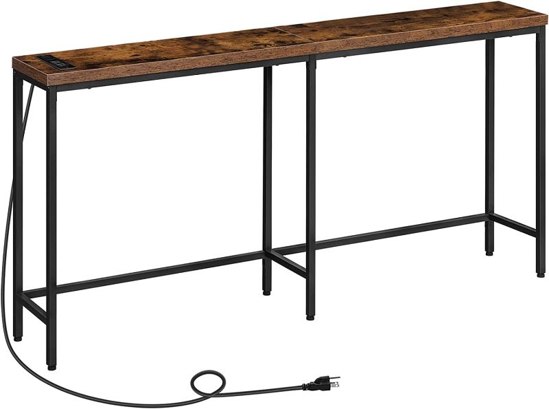 Photo 1 of HOOBRO 70.9 Inches Console Table with 2 Power Outlets and 2 USB Ports, Extra Long Entryway Table with Charging Station, Narrow Sofa Table Behind Couch, Hallway, Living Room, Rustic Brown BF1801XG01G1
