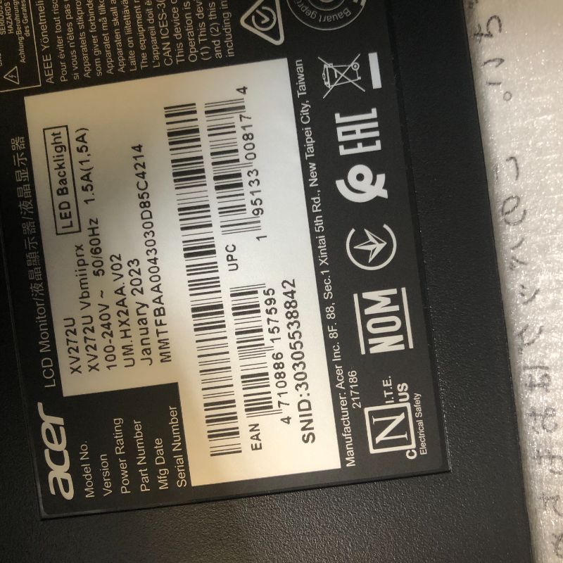 Photo 5 of Acer Nitro XV272U Vbmiiprx 27" Zero-Frame WQHD 2560 x 1440 Gaming Monitor | AMD FreeSync Premium | Agile-Splendor IPS | Overclock to 170Hz | Up to 0.5ms | 95% DCI-P3 | 1 x Display Port & 2 x HDMI 2.0 WQHD 170Hz 27-inch
