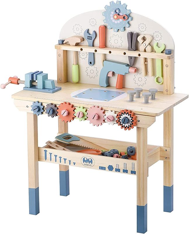 Photo 1 of JOLIE VALLÉE TOYS & HOME Workbench Wooden,Tool Bench for Kids Toy Play -Tool Bench Workshop Workbench with Tools Set Wooden Construction Bench Toy for 3 4 5 Year Old Boys Girls
