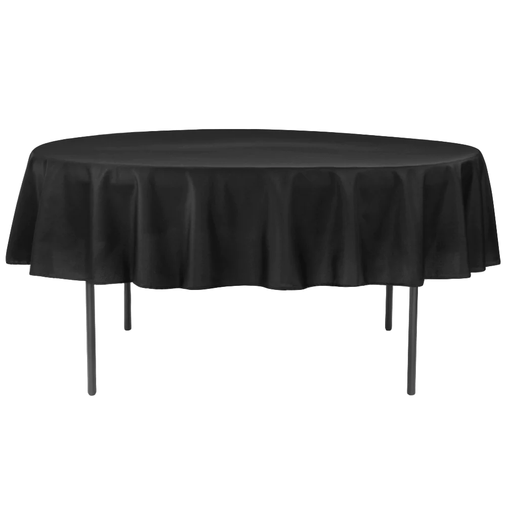 Photo 1 of  70 Inch Round Tablecloth Waterproof Spill Proof Washable Polyester Table Cloth Decorative Fabric Linen Black Table Cover 