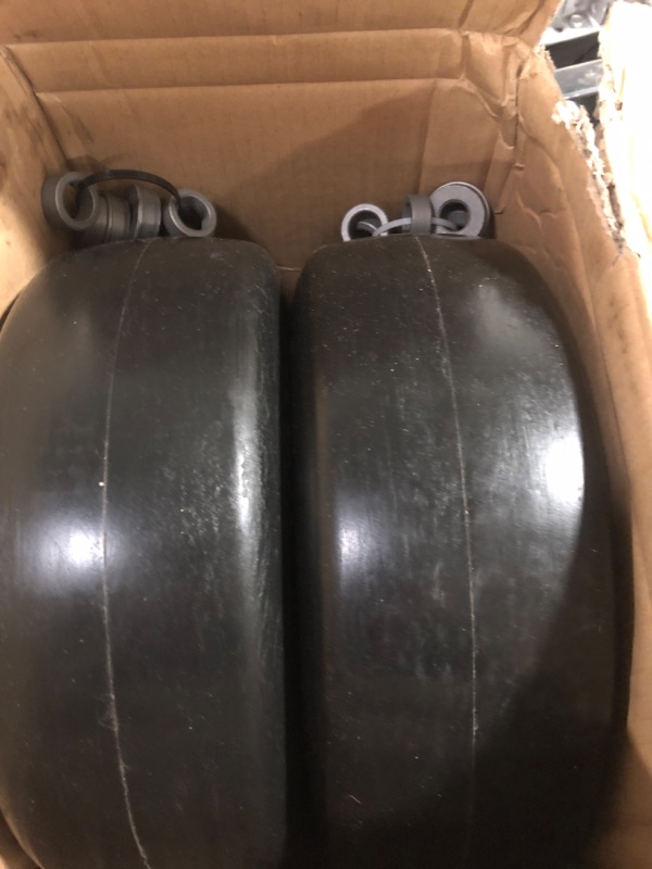 Photo 2 of 2 PCS Upgrade 13x5.00-6" Flat Free Lawn Mower Smooth Tire, Commercial Grade Lawn and Garden Mower Turf Replacement Solid Tire and Wheel with Steel Rim, 3/4" Grease Bushing and 3.25"-5.9" Centered Hub