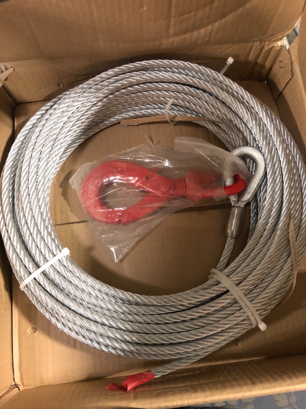 Photo 2 of VULCAN Winch Cable - Self-Locking Swivel Hook - Classic Galvanized Steel Core - 3/8 Inch x 100 Foot - 14,000 Pounds Minimum Breaking Strength