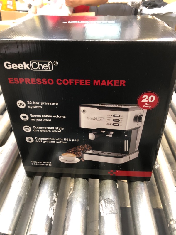 Photo 1 of Geek Chef Espresso Machine, Espresso and Cappuccino latte Maker 20 Bar Pump Coffee Machine Compatible with ESE POD capsules filter&Milk Frother Steam Wand, for Home Barista, 950W, 1.5L Water Tank
