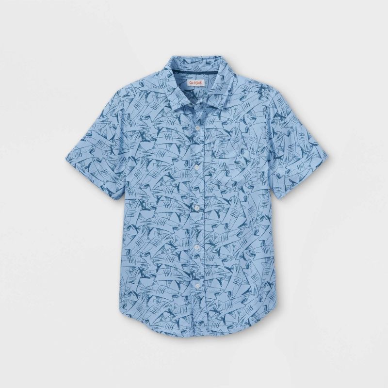 Photo 1 of Boys' Shark Print Challis Short Sleeve Woven Shirt - Cat & Jack™ SIZE XL 
