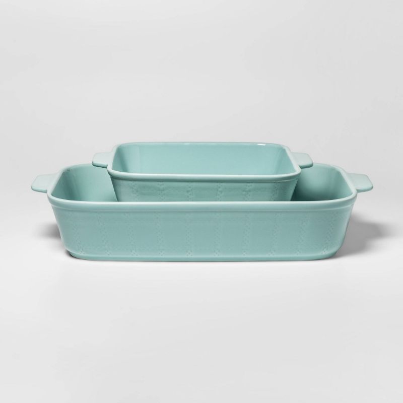 Photo 1 of 2pc Embossed Rectangular Bakeware Set Aqua - Threshold™
