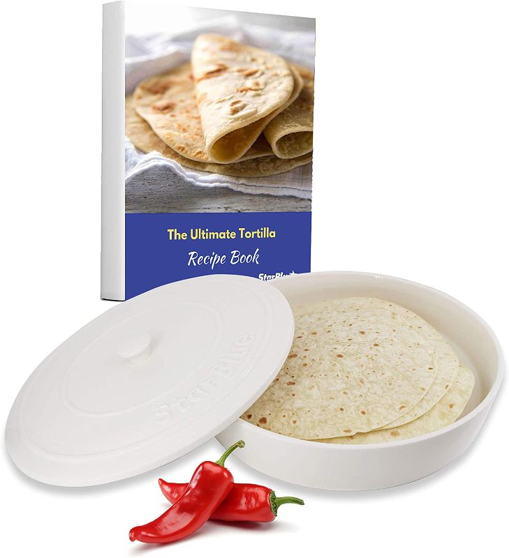 Photo 1 of 10 Inches Ceramic Tortilla Warmer by StarBlue with FREE Recipes ebook - White, Insulated One Hour and Holds up to 24 Tortillas,Chapati, Roti, Microwavable, Oven Safe
