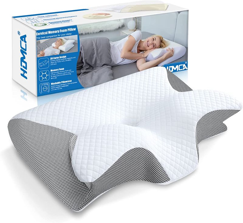 Photo 1 of Memory Foam Cervical Pillow, 2 in 1 Ergonomic Contour Orthopedic Pillow for Neck Pain, Contoured Support Pillows for Side Back Stomach Sleepers