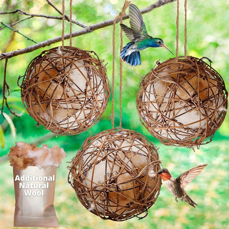 Photo 1 of YYK Set of 3 Globe Hummingbird Nesters - Bird Nesting Material Holder – Nest Balls for Wild Birds Wrens Finches - Refillable Outdoor Bird Nesting Station to Build a Nest
