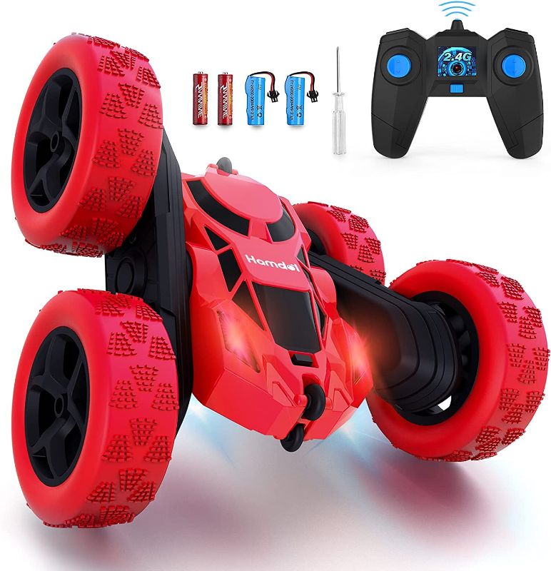 Photo 1 of Hamdol Remote Control Car Double Sided 360°Rotating 4WD RC Cars with Headlights 2.4GHz Electric Race Stunt Toy Car Rechargeable Toy Cars for 6-12 Year Old Boys Girls BirthdayGift (Red)
