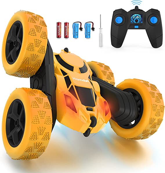 Photo 1 of Hamdol Remote Control Car Double Sided 360°Rotating 4WD RC Cars with Headlights 2.4GHz Electric Race Stunt Toy Car Rechargeable Toy Cars for Boys Girls Birthday (Yellow)
