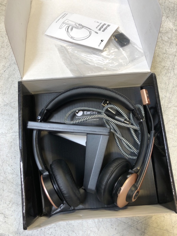 Photo 2 of Earbay Wireless Headset, Bluetooth Headsets with Microphone Noise Cancelling, On Ear Headphones with Mic Mute, Handsfree PC Headsets for Zoom/Ms Teams/Skype/Dual Connect/Laptop/iPhone/Tablet