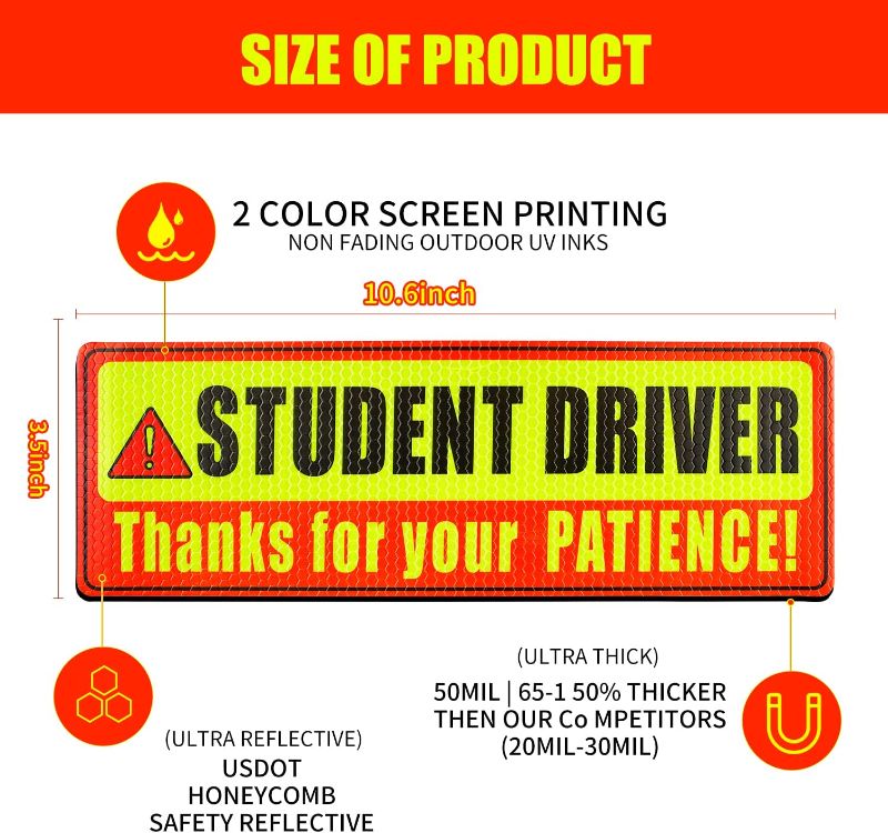 Photo 1 of 3-Pack Please be Patient Student Driver Magnet,New Student Driver Magnet for Car,Magnetic Reflective Rookie Driver Bumper Sticker