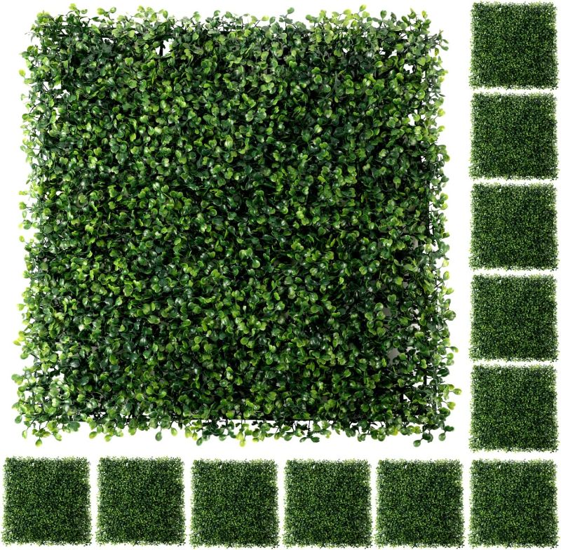 Photo 1 of Artificial Boxwood Panels, Grass Wall, Backyard Decor, Plastic, 20” x 20”, 12 Pack, Green, Outdoor Greenery Screen, Faux Plant Backdrop, Privacy Fence, Garden Tile, Fake Hedges, Leaves, Hedge Panel