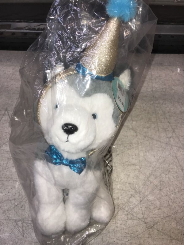 Photo 2 of Fao Schwarz 12" Husky Plush Cuddly Stuffed Animal with Party Hat