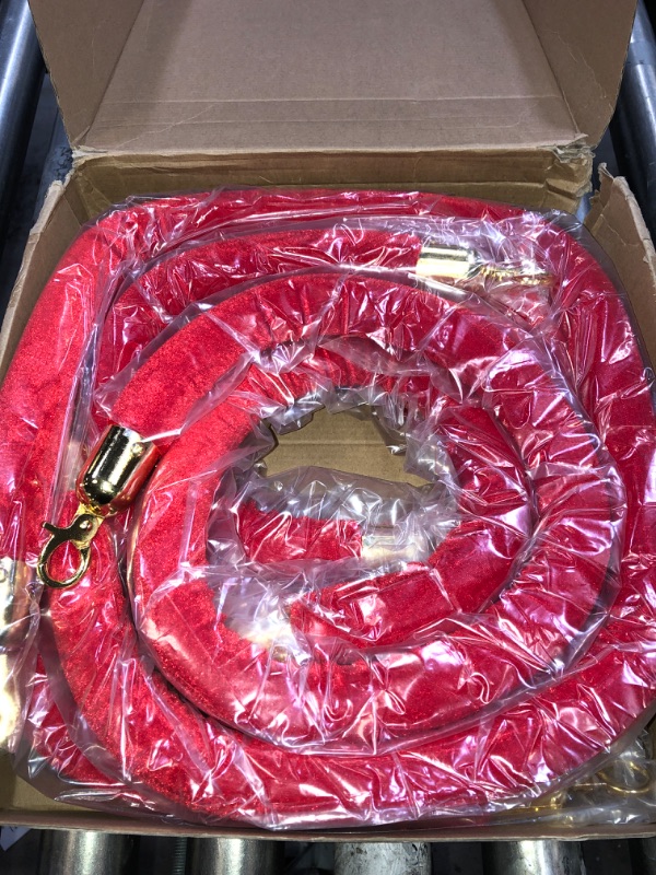 Photo 2 of 6 Pieces Velvet Stanchion Rope 4 Feet Crowd Control Barriers Safety Velvet Rope with Polished Gold Hooks for Movie Theaters, Grand Openings, Hotels, Red Carpet Events, Party Supplies (Red)