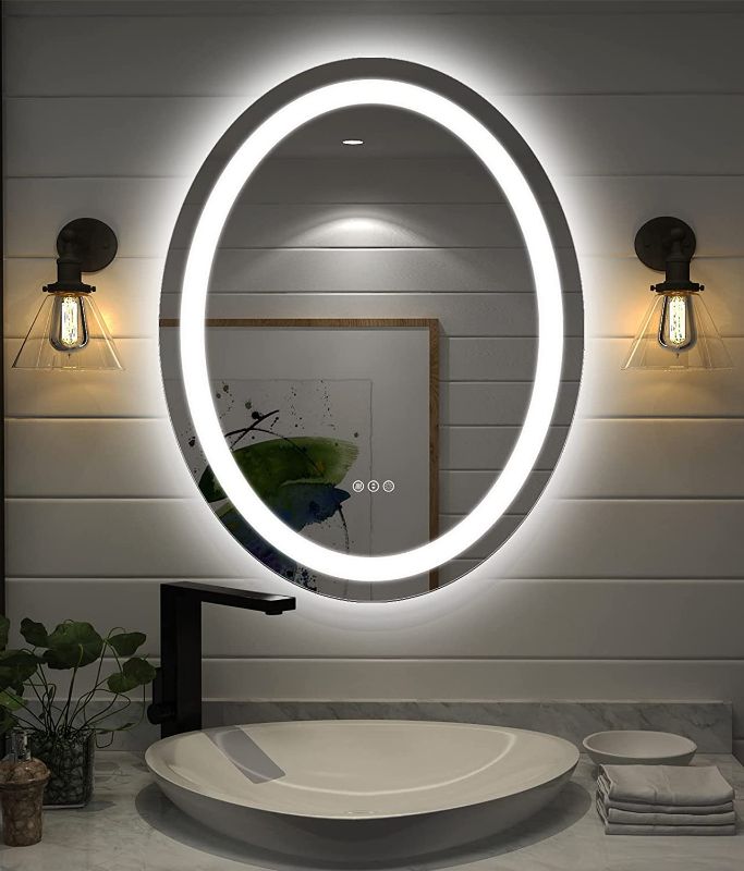 Photo 1 of Amorho LED Vanity Mirror for Bathroom, 24x32 Oval Bathroom Mirror with Front and Backlit, Stepless Dimmable Makeup Mirrors for Wall, Anti-Fog, Memory, 3 Colors, Shatter-Proof
