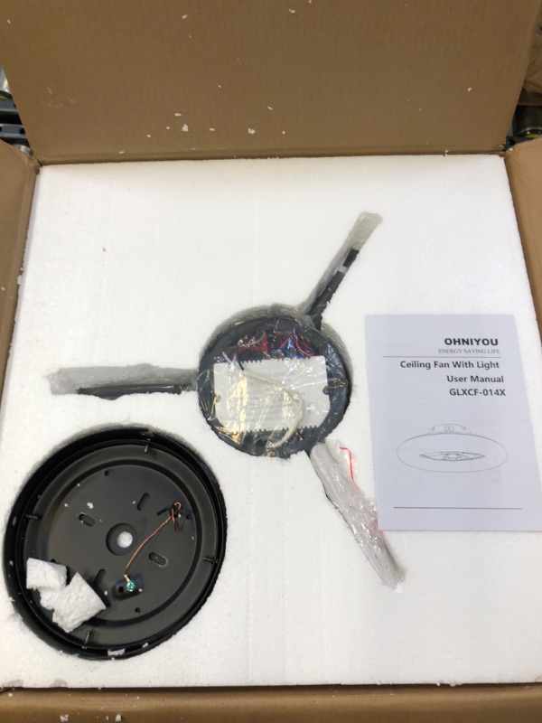 Photo 1 of Ohniyou 20 Inch Bladeless Ceiling Fans with Light and Remote Control, Low Profile Ceiling fan Light Indoor , 8 Blades 3 Color Flush Mount Ceiling Light with Fan for Bedroom Living Room