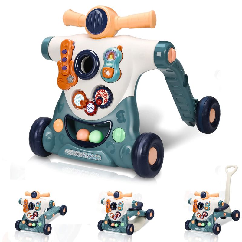 Photo 1 of Kirumie 6 in 1 Baby Walker, Sit to Stand Learning Walker for Boys Girls, Multiple Activity Center with Music and Lights, Adjustable Push Walkers Toy Gift for Babies Over 9 Months, Blue
