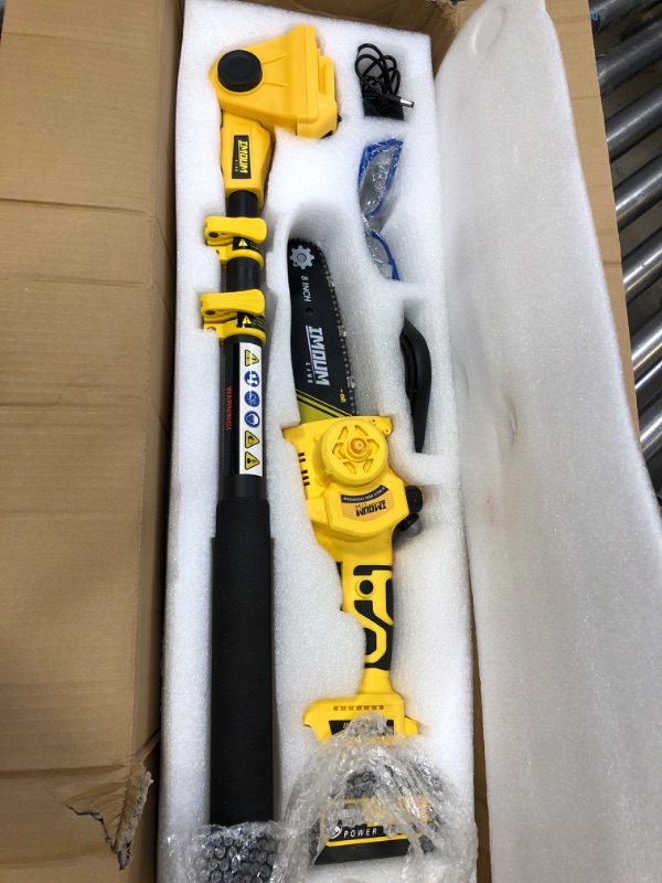 Photo 3 of 2-in-1 Brushless Pole Saw & Mini Chainsaw, IMOUMLIVE 8" Cutting Cordless Power Pole Saw, 15.2-Foot MAX, 21V 3.0Ah Li-ion Battery, 7.9 LB Lightweight, Multi-Angle Chainsaw for Wood Cutting, Trimming 8 inches
MINOR USED *******