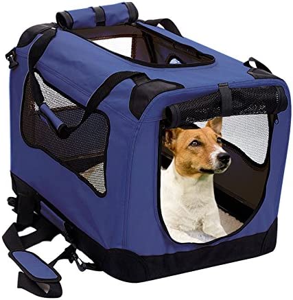 Photo 1 of 2PET Foldable Dog Crate - Soft, Easy to Fold & Carry Dog Crate for Indoor & Outdoor Use - Comfy Dog Home & Dog Travel Crate - Strong Steel Frame, Washable Fabric Cover, Frontal Zipper Medium Blue
