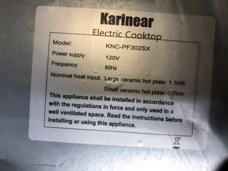 Photo 4 of Karinear Electric Cooktop 110V, 12'' Stainless Steel Built-in and Countertop Electric Stove top 2 Burners with Knob Control, 16 Power Levels,Over-Heat Protection, Electric Ceramic Cooktop with Plug in