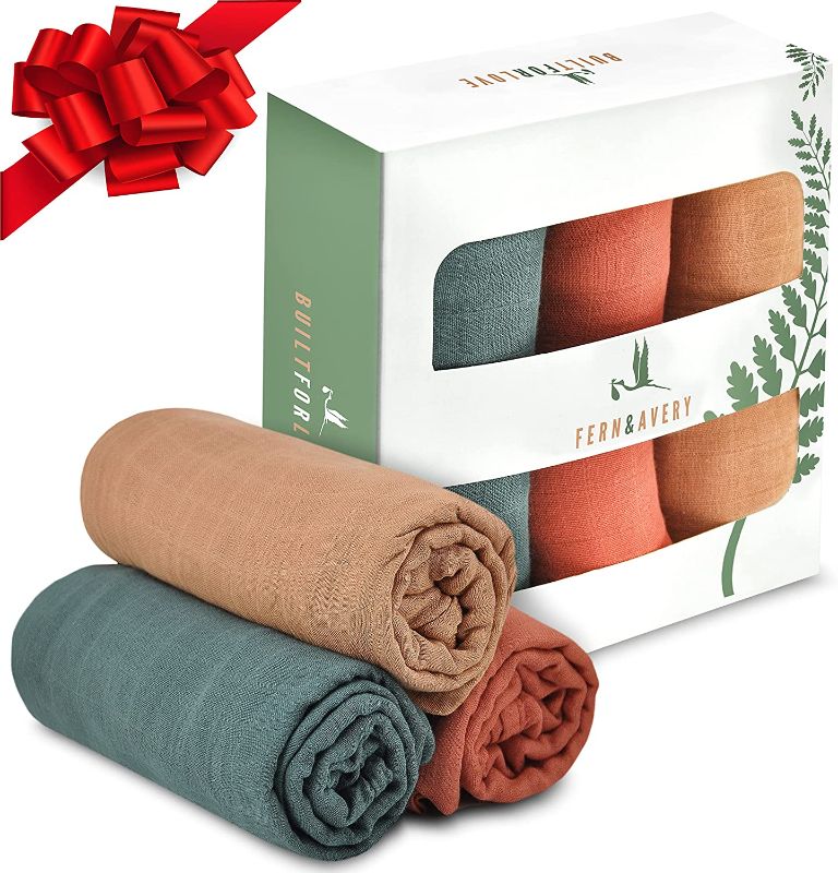 Photo 1 of Fern & Avery Swaddle Blankets - Organic Cotton and Bamboo Baby Blankets - Gender Neutral Muslin Swaddles for Baby Boy or Baby Girl - Newborn Essential Receiving Blankets - Swaddle Set of 3 - Forest