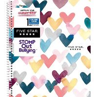 Photo 1 of 3 PACK Five Star and STOMP Out Bullying College Ruled 1 Subject Spiral Notebook Plus Study App Hearts

